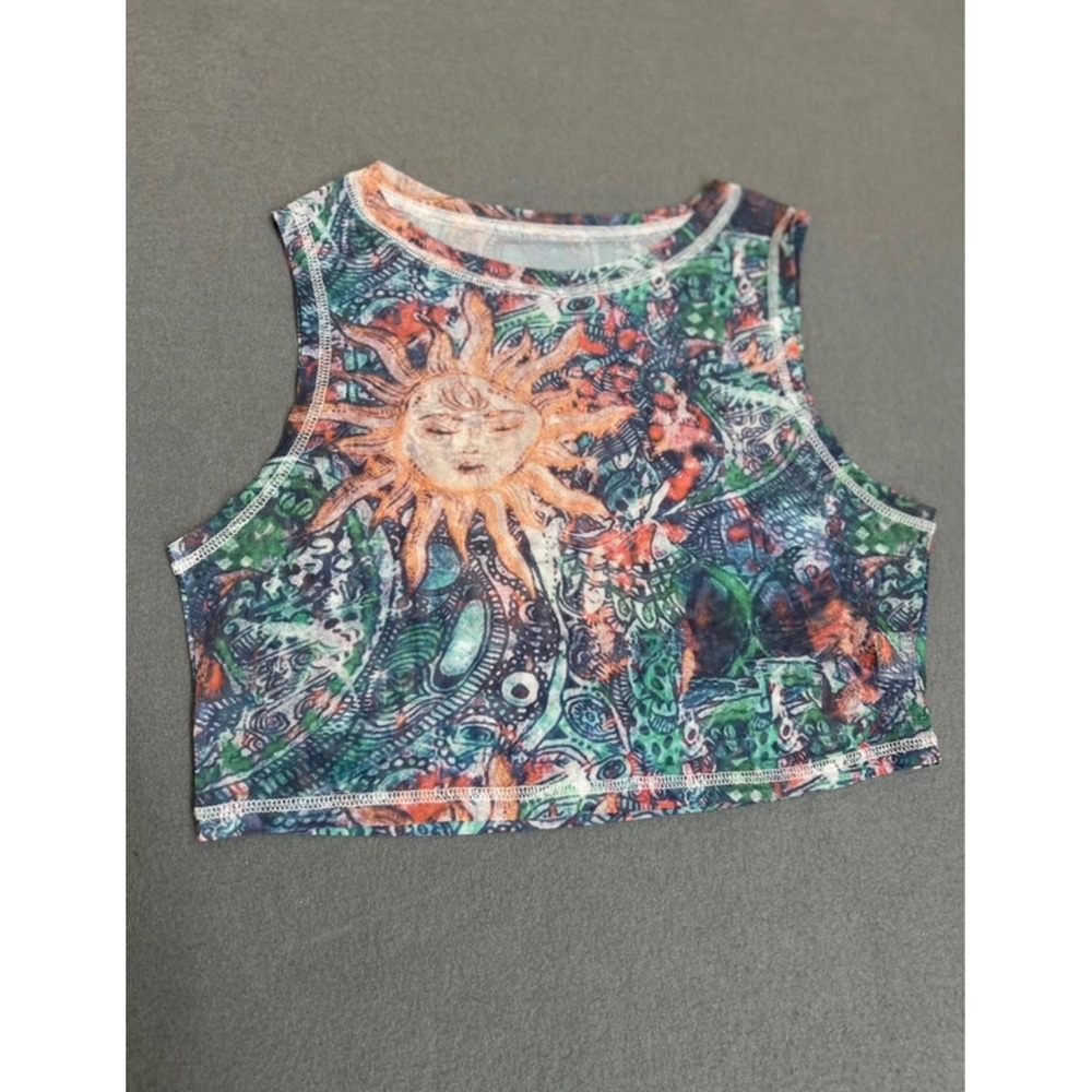 Unbranded‎ Crop Top Women M Multicolor Psychedelic Sun Celestial Festival Rave